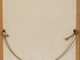 an old picture of a wooden frame with a rope hanging from it ' s side