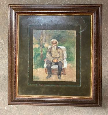 tableau représentant un homme assis sur une chaise, tenant une guitare