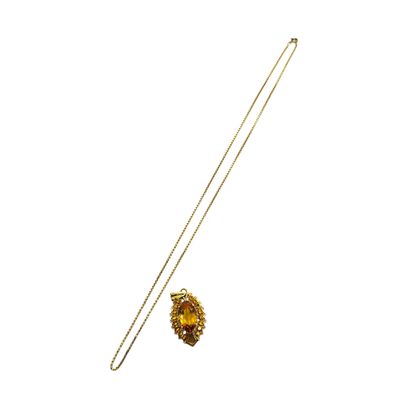 yellow gold plated necklace with citrine pendant and chain
