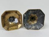 pair of antique brass candlesticks with black and gold pating