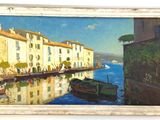 a picture of a painting of a boat in the water