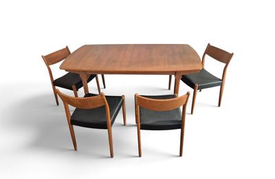 an image of a wooden table with four chairs around it