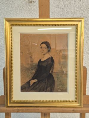 J/ Gabriel DURAND (1812-1882) Portrait de jeune fille assise