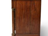 a wooden cabinet with a marble top on a white background