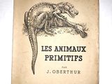an old book with a drawing of a dinosaur on it
