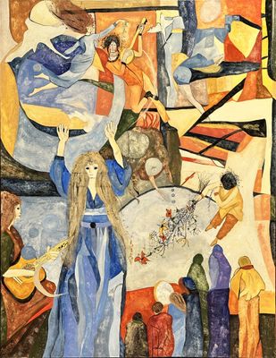 an image of a painting of a group of people playing instruments