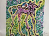painting of a giraffe with a colorful design on it ' s body