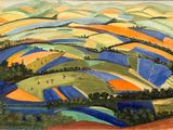 une image représentant un tableau représentant un paysage avec des collines et des arbres