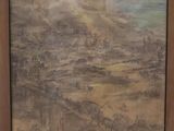 l'image d'un tableau représentant un paysage avec une montagne en arrière-plan
