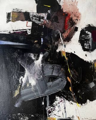 painting of a black and white painting of a man with a gun