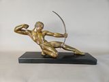 bronze statue of a man with a bow and arrow on a marble base