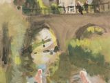 tableau représentant un couple debout au bord d'une rivière