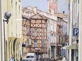 a picture of a painting of a street in a town
