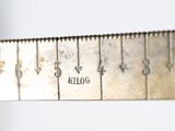 a close up of a metal ruler with the word golia written on it