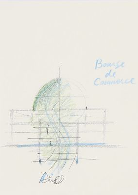 une image représentant un dessin d'un bâtiment avec un ciel bleu en arrière-plan