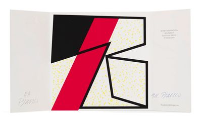 une peinture abstraite en noir, rouge et blanc sur fond blanc