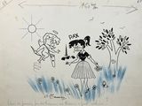 dessin de bande dessinée représentant une fille et un garçon dans un champ de fleurs