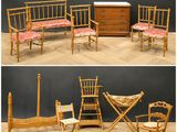 quatre photos différentes d'un ensemble composé de chaises et d'une commode