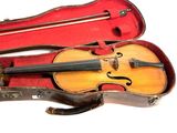 a violin in a case on a white surface