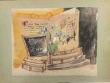 une photo représentant un dessin d'un téléviseur dans une pièce