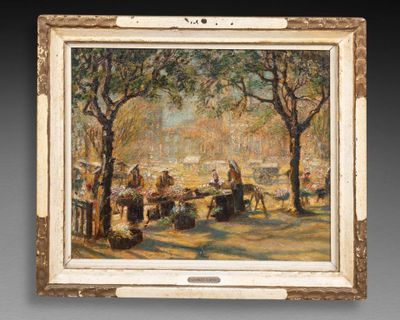 Georges CLAEYS (XXe siècle ). Scène de marché