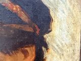 painting of a woman with a feather in her hair and a feather in her hair