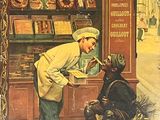 tableau représentant un homme et une femme devant un magasin