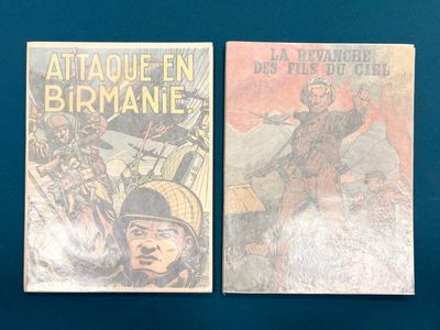 Deux livres sont posés sur une surface bleue ; l'un représente un soldat et l'autre représente un soldat.