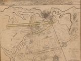 an old map of a city with a plane flying over it