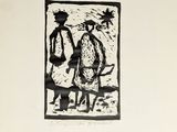 a black and white drawing of a man and a woman