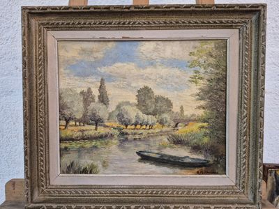 G.M ABRIOUX Paysage à la barque