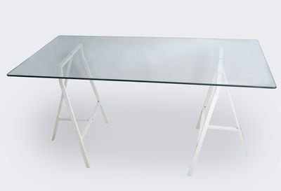 Table bureau, le plateau rectangulaire en verre (épaisseur :…