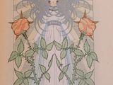une image représentant un livre sur lequel figure une femme entourée de fleurs