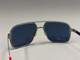 the sunglasses are made of metal and have blue tinted lenses