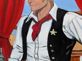painting of a man in a cowboy outfit with a gun in his hand