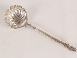 a silver spoon with a leaf on it