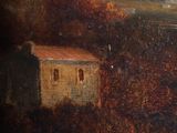an oil painting of a couple of people standing in a field