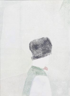 tableau représentant un homme vêtu d'une chemise verte et blanche et portant un chapeau