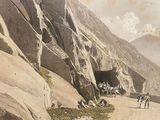 a drawing of a group of people on the side of a mountain