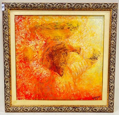 O.MONDYS. Femme au bassin. Huile sur toile.