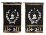two black and white banners with a skull and cross on them