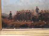 painting of a painting of a group of men standing in front of a mountain