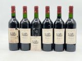 six bouteilles de vin sont alignées sur une surface blanche
