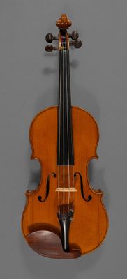 an old violin hanging on a wall in a room