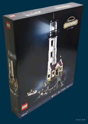 une boîte contenant un phare en Lego