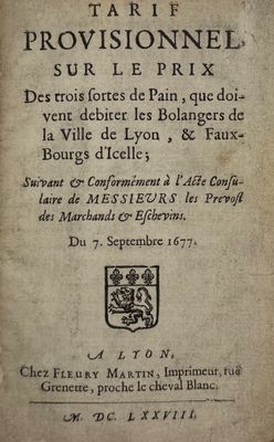 BOULANGERS. Tarif provisionnel sur le prix des trois sortes …