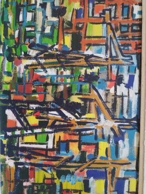 abstract painting of a cityscape with a lot of colors