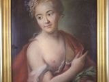 une peinture à l'huile représentant une femme tenant un bébé dans ses bras