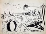 drawing of a man sitting on a beach chair next to a woman