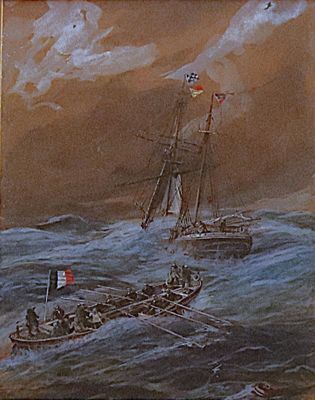 tableau représentant un tableau d'un navire au milieu d'une vaste étendue d'eau